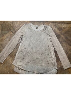 Vocal women’s long sleeve flowy boho oversized studded tan blouse Large EUC
